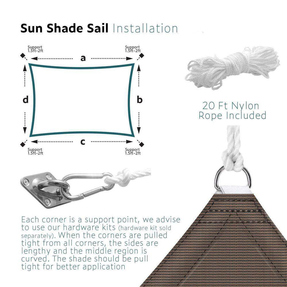 12 Ft. X 14 Ft. HDPE Sun Shade Sail Rectangle Canopy Shades for Outdoor Patio Pergola, Blockage 95% UV Resistant, Brown