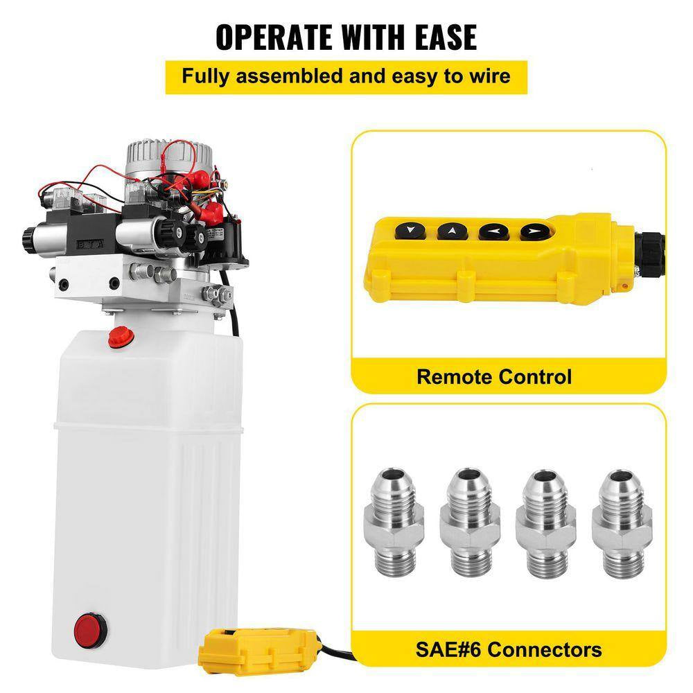 Hydraulic Pump 8 Qt., 12V Double Acting Unit for Dump Trailer and Vehicle Lifting 3200 PSI, Includes 4 SAE #6 Connectors