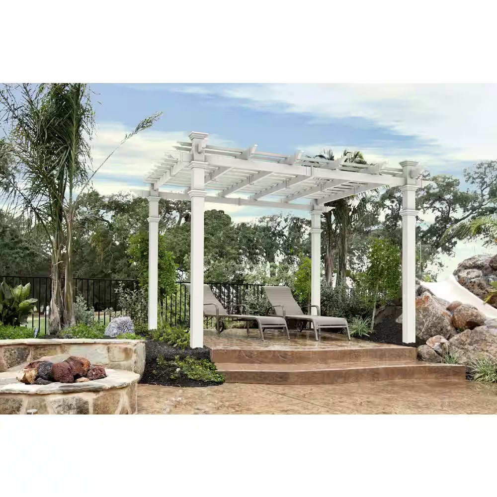 120"L X 120"W X 108"H Vinyl Venetian Pergola, White, VA42022