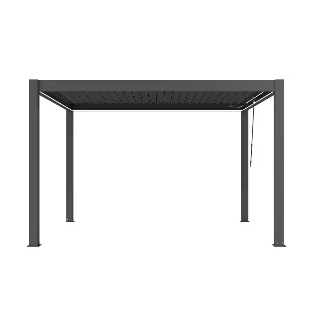 10 Ft. X 12 Ft. Dark Gray Outdoor Aluminum Louvered Pergola with Color-Changing LED Lights