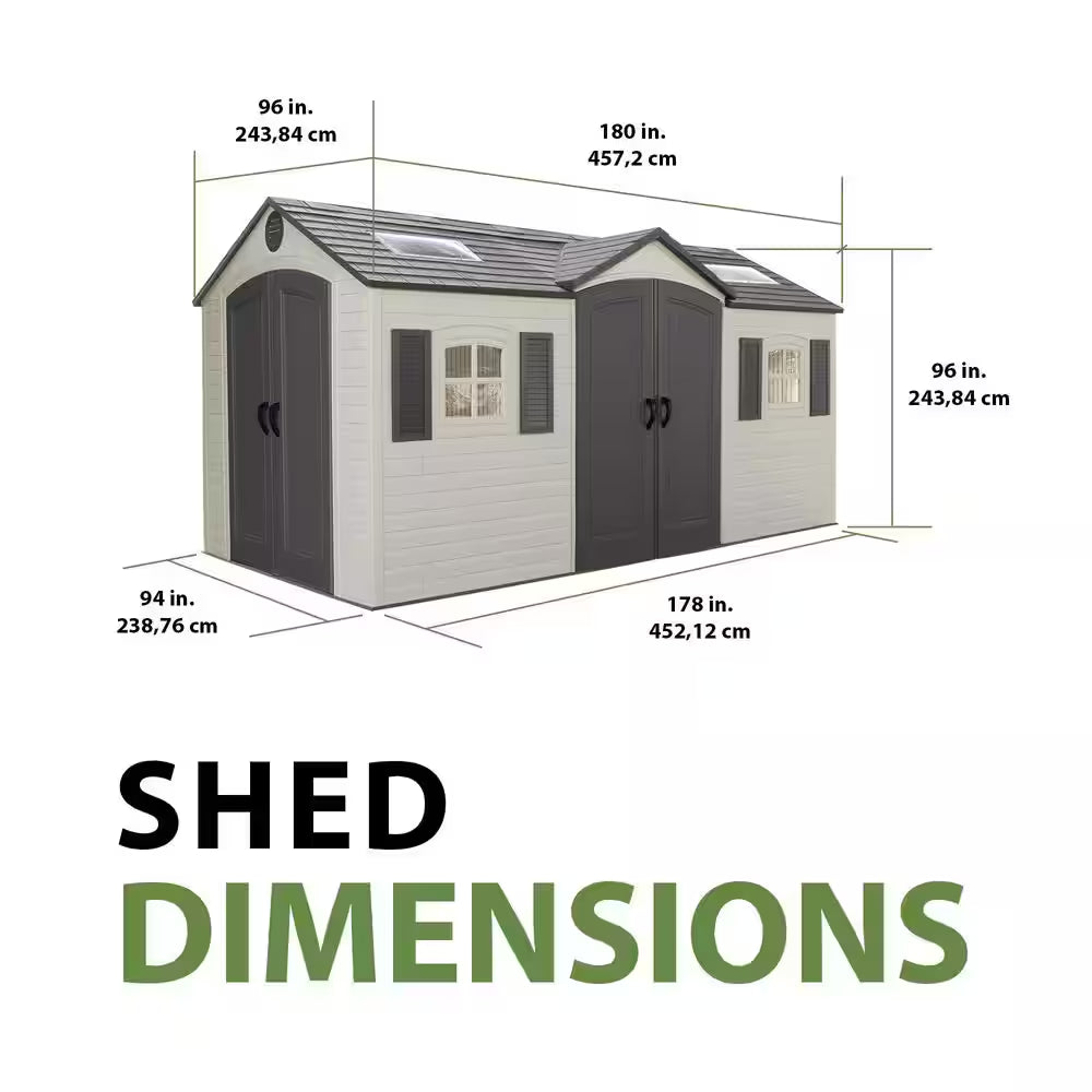15 Ft. X 8 Ft. Resin Double Door, Dual Entry Storage Shed (109 Sq. Ft.)