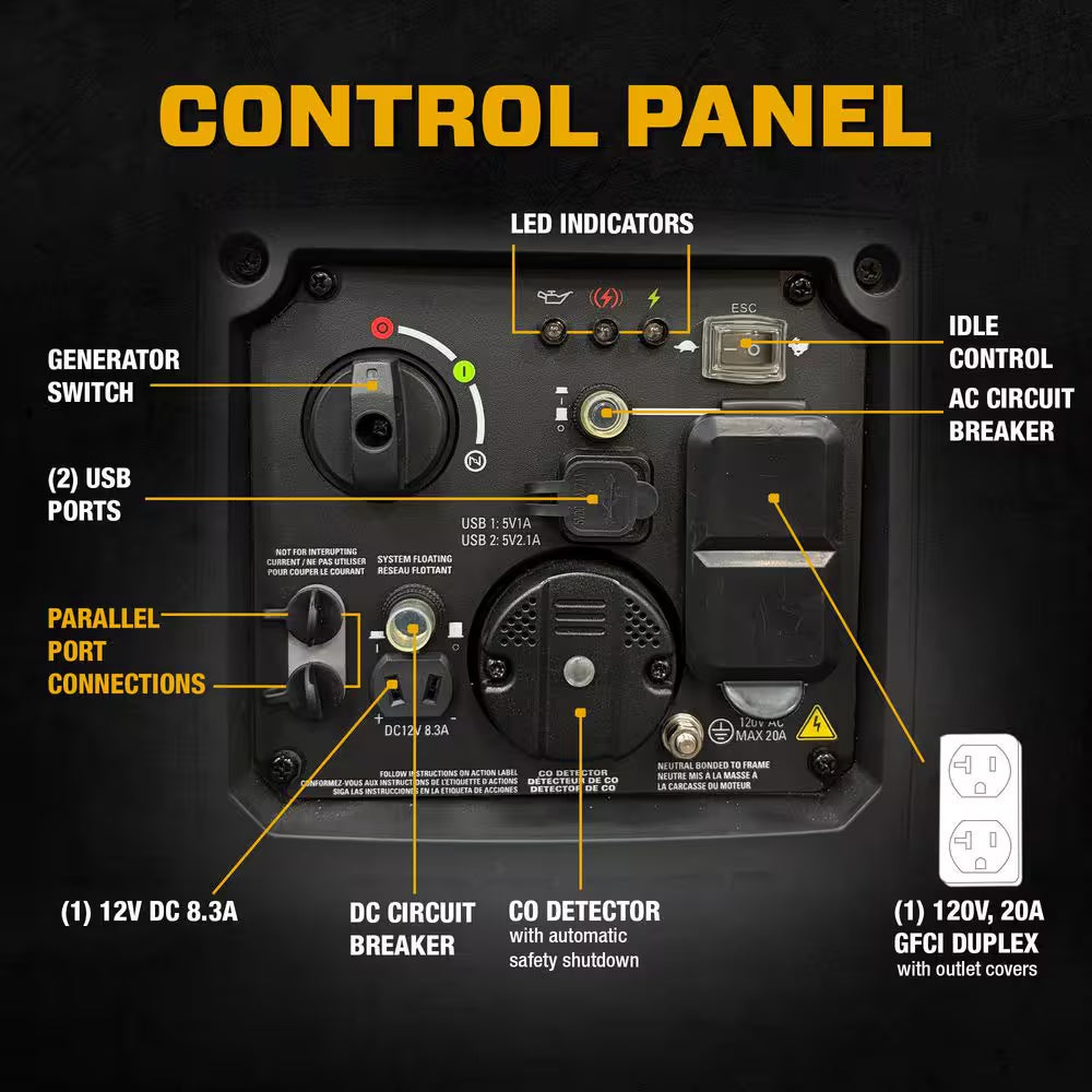 2,300-Watt Recoil Start 2,500-Watt Gasoline Powered Inverter Generator with CO Detection