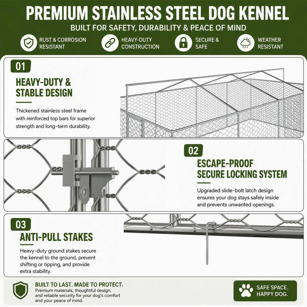 10 Ft.W X 20 Ft.D Outdoor Metal Shed Dog Kennel W/Canopy,Built-In Elevated Feeding Bowls,Escape-Proof(200 Sq.Ft.)