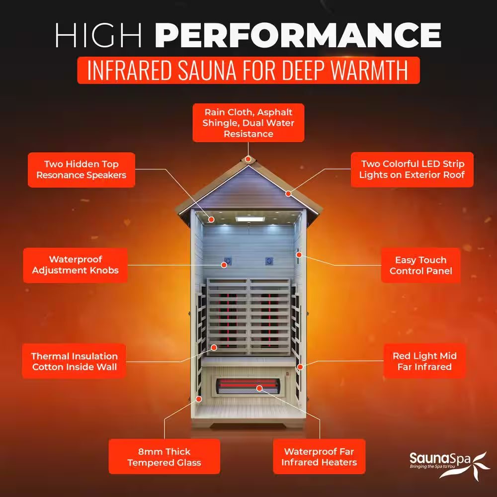 2-Person Outdoor Red Cedar and Hemlock Wet/Dry Sauna with FIR Infrared, Star Night Color Lights and Touch Pad Controller