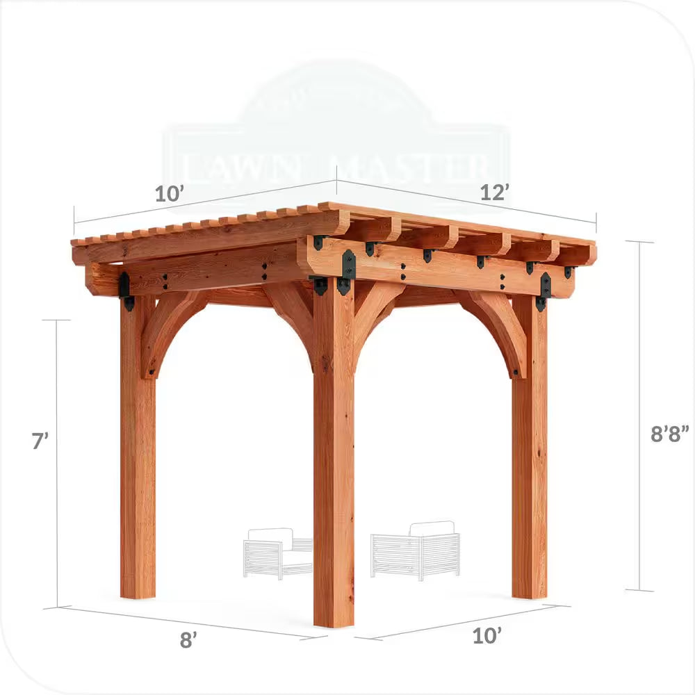 Pro Assembled Tuscan 10 Ft. X 12 Ft. Premium Timber Outdoor Patio Shade Pergola with 8 In. Solid Posts-Pro Staining