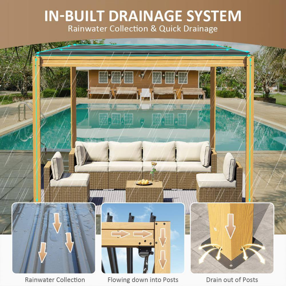 10 Ft. X 10 Ft. Wood-Looking Aluminum Metal Louvered Pergola