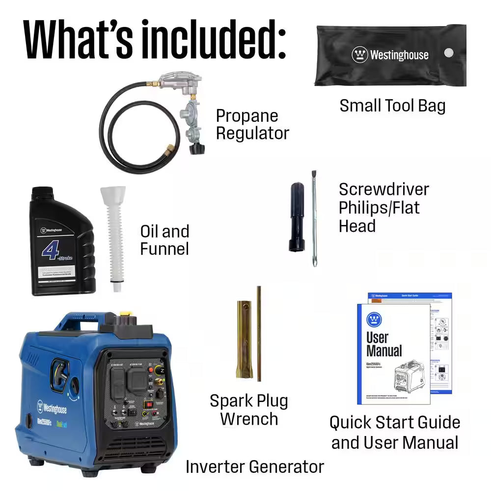 2,550 Watt Dual Fuel Gas and Propane Powered Portable Inverter Generator with Recoil Start