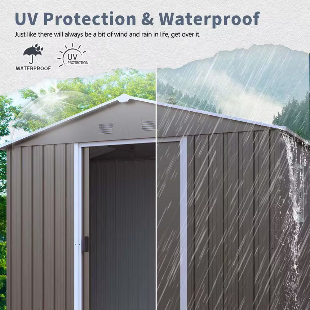 8 Ft.W X 4 Ft.D Outdoor Metal Storage Shed, Tool House with Window, Metal Foundation, Patio Yard Lawn, Gray (30 Sq. Ft.)