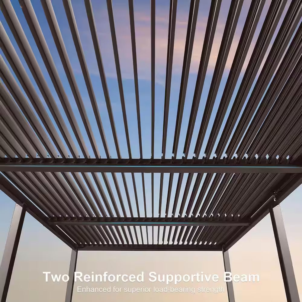 11.7 Ft. X 18.2 Ft. Bronze Aluminum Outdoor Louvered Pergola with 3-Individual Adjustable Roofs and In-Built Gutter