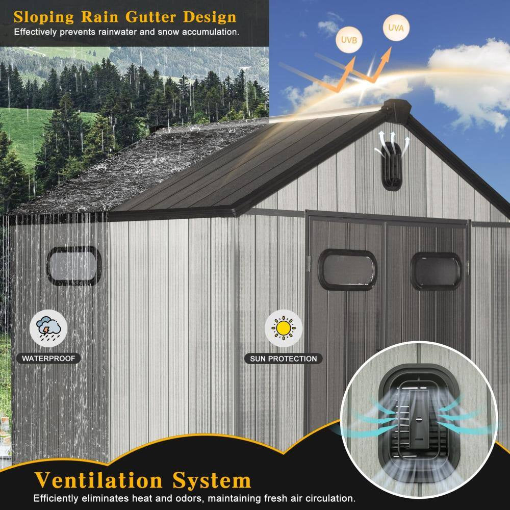 8X6 Ft Resin Outdoor Storage Shed with Lockable Door, Ventilated, Waterproof, Uv-Resistant , Coverage Area- 46 Sq.Ft.