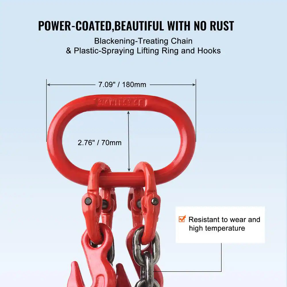 Chain Sling, 3/8 In. X 6 Ft. Lifting Chains with Hooks, G80 Engine Chain Hoist Lifts, 11000 Lbs. Lifting Sling Chains