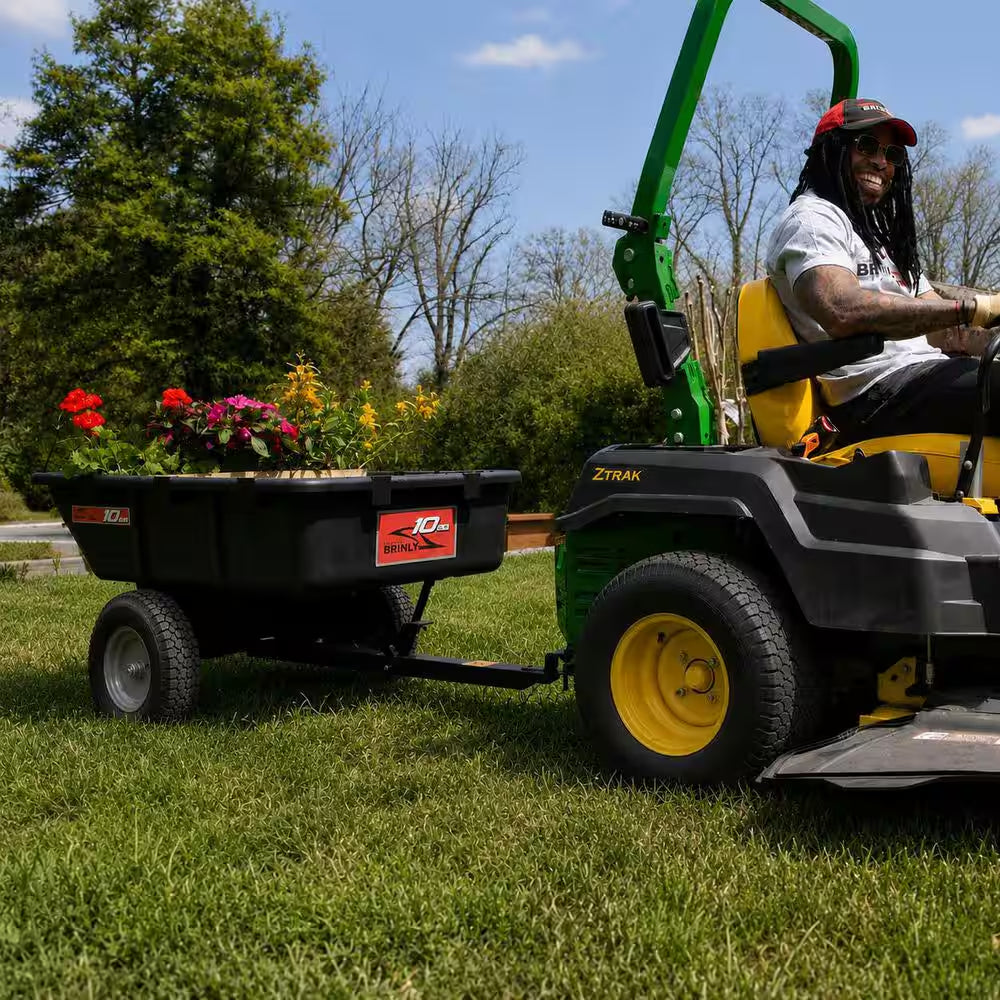 650Lbs. 10Cu.Ft. Tow-Behind Lawn Mower Trailer Dump Cart W/ Compression-Molded Poly Bed for Lawn Tractors and ZTR Mowers