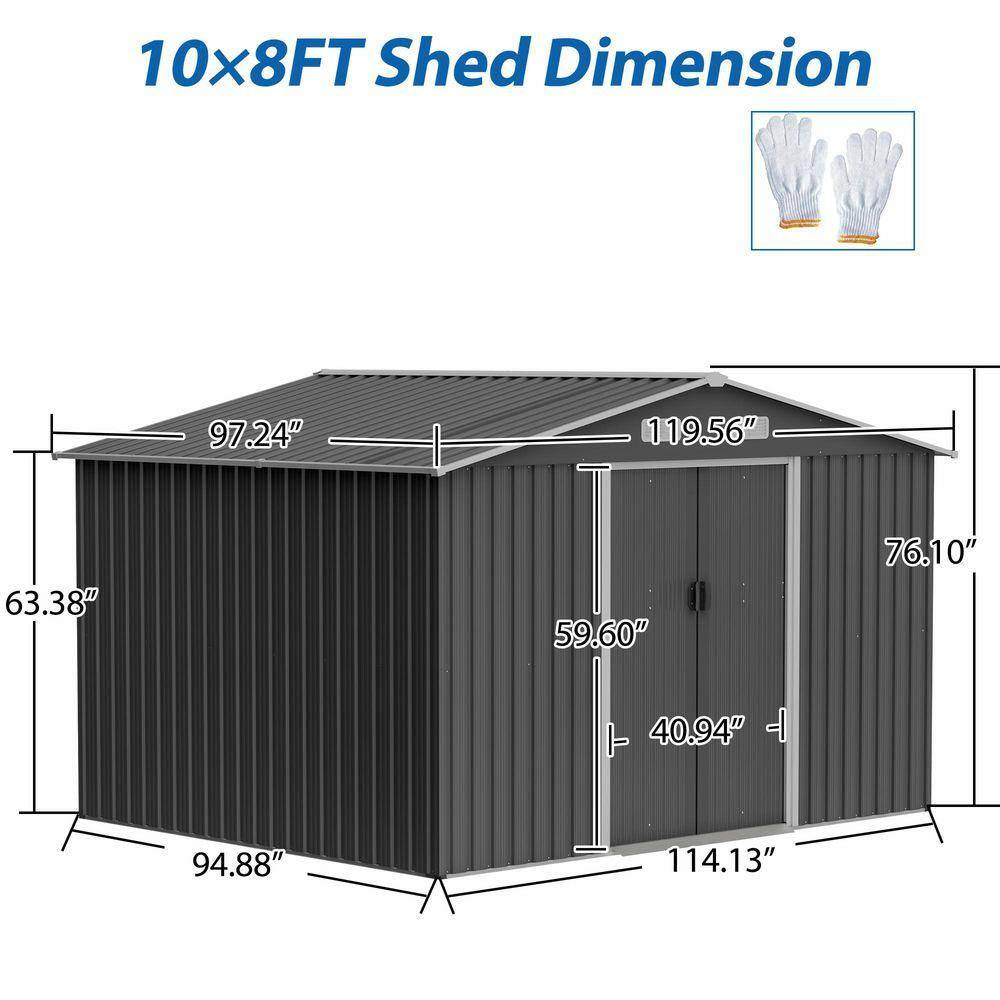 10 X 8' Outdoor Storage Shed, Metal Foundation & Lockable Doors, Tool Shed for Garden, Patio,Backyard Gray(78.78 Sq Ft.)