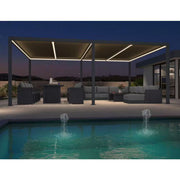 14 Ft. X 20 Ft. Gray Aluminum Frame Outdoor Louvered Pergola Gazebo with Adjustable Sunshade Roof and LED Strip Lights