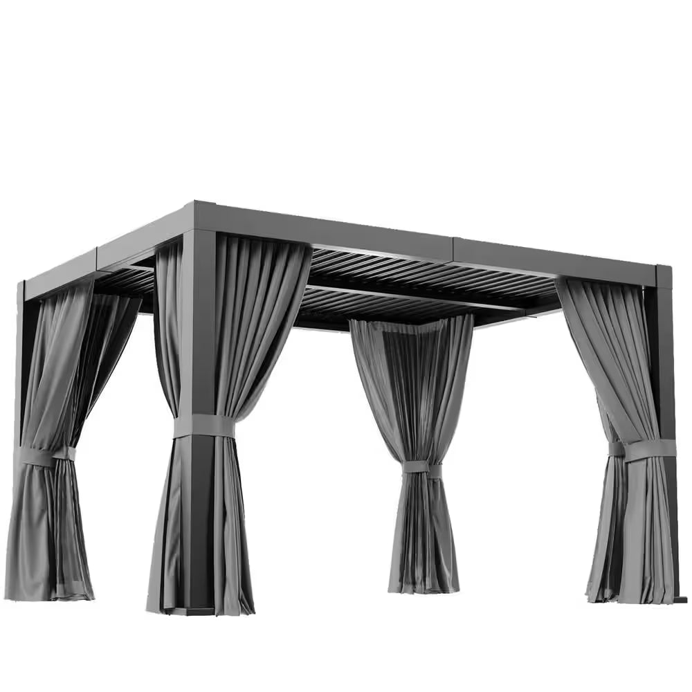 12 Ft. X 14 Ft. Hardtop Louvered Gazebo, Aluminum Frame Pergolas with Adjustable Roof for Garden