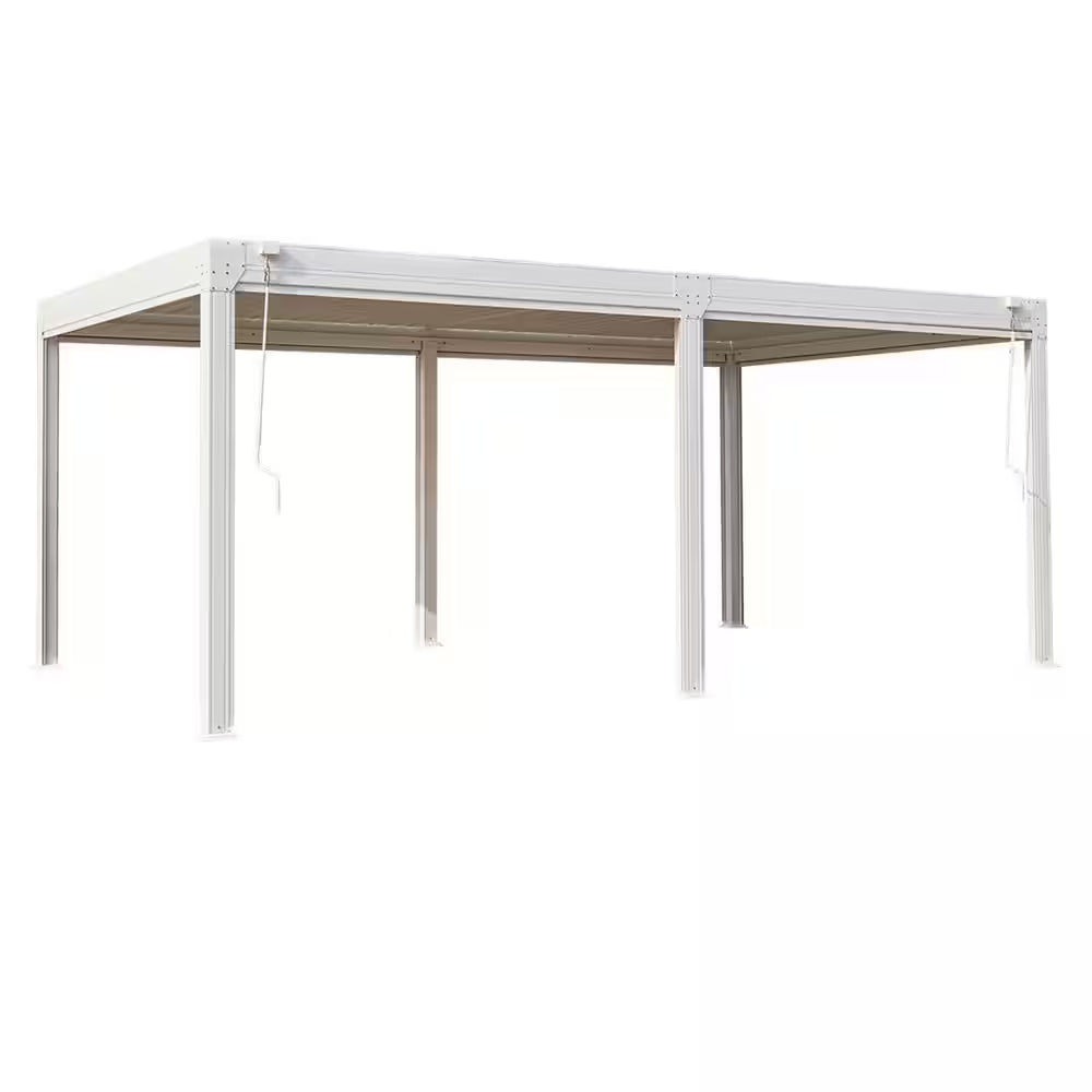 12 Ft. X 20 Ft. Louvered Pergola with Adjustable Rainproof Roof, Wood Grain Outdoor Aluminum Pergola for Patio, White