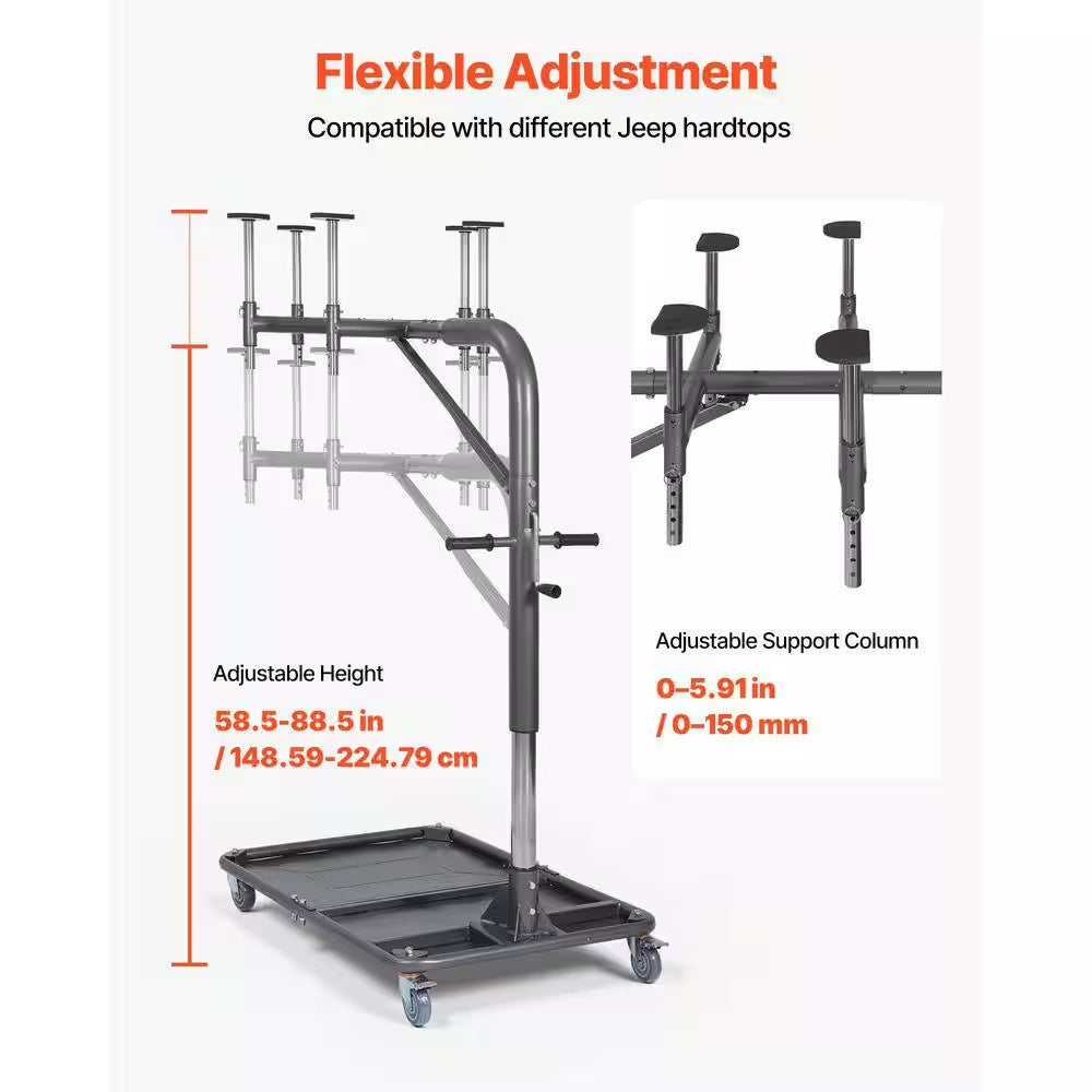 Hardtop Remover Lift 220 Lbs., Portable Carlift, Adjustable Height for Jeep Wrangler YJ TJ JK JL 4XE Ford Bronco 6 Gen+