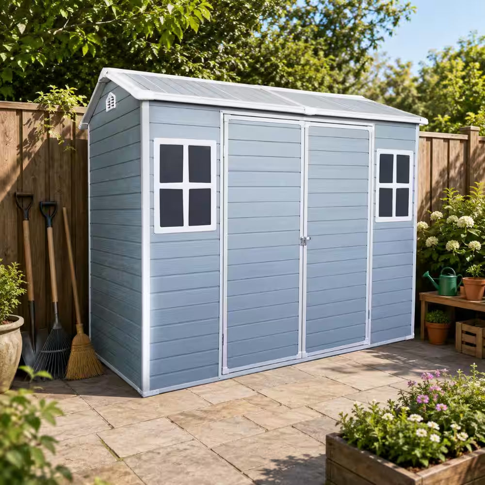 8 Ft. W X 4 Ft. D Black Outdoor Resin Storage Shed with 2 Windows and Floor (31 Sq. Ft.)