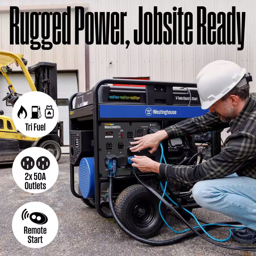 28,000/20,000-Watt Remote Electric Start Tri-Fuel Gas, Propane, Natural Gas Powered Portable Generator W/ Low THD