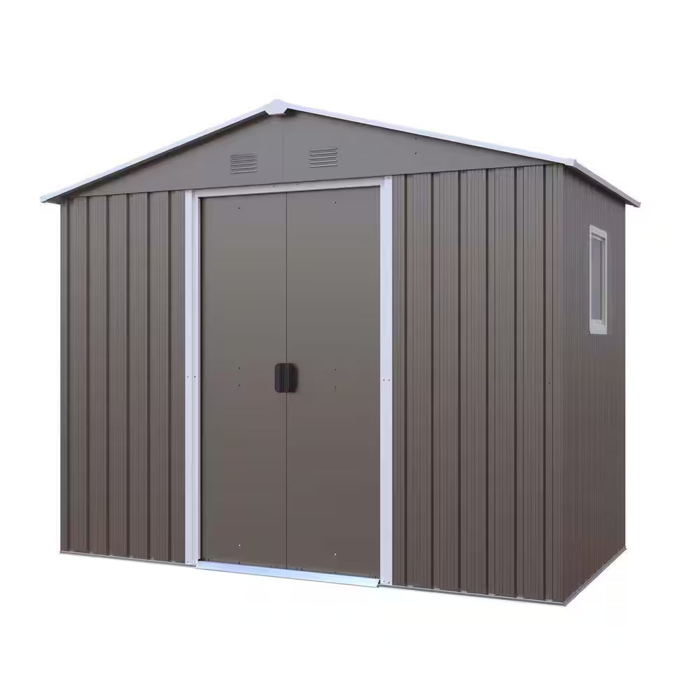 8 Ft.W X 4 Ft.D Outdoor Metal Storage Shed, Tool House with Window, Metal Foundation, Patio Yard Lawn, Gray (30 Sq. Ft.)