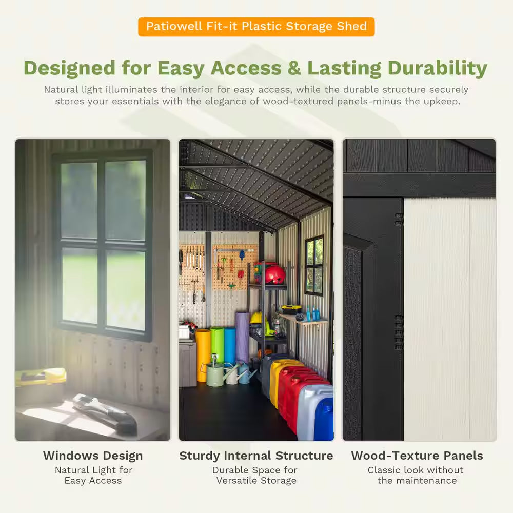 8 Ft. W X 12 Ft. D Plastic Outdoor Storage Shed with Floor, Resin Shed with Window and Lockable Door (96 Sq. Ft. )