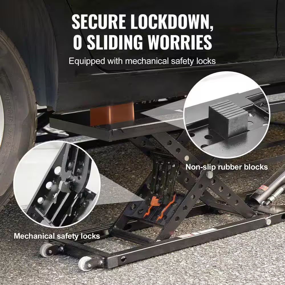 Car Lift, 25.6 In. Max. Height, 5,000 Lbs. Capacity Portable Car Lift, with Extended-Length Plates, Carbon Steel