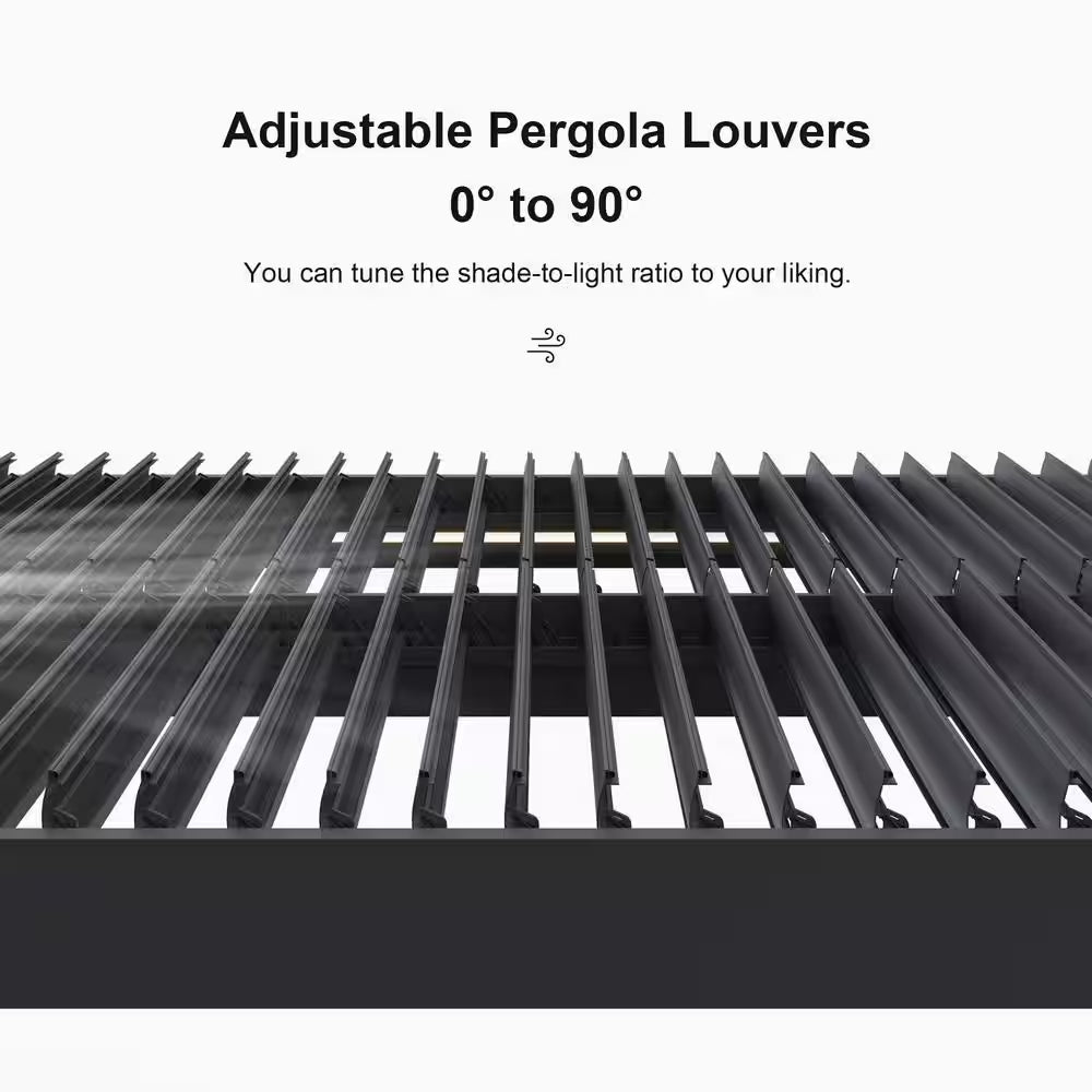 12 Ft. X 20 Ft. Gray Aluminum Frame Outdoor Hardtop Louvered Pergola with Adjustable Sunshade Roof and In-Built Gutter