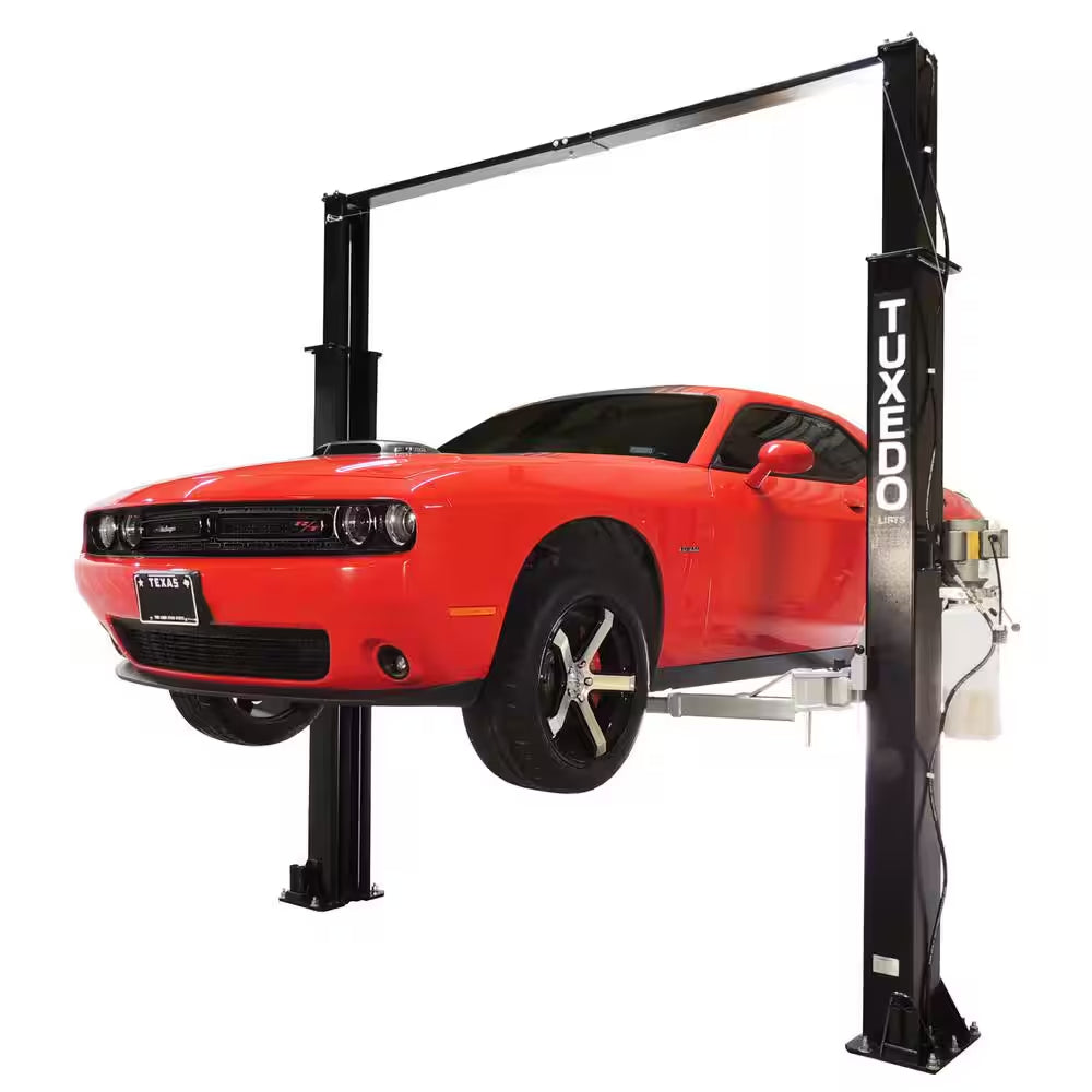 Asymmetric 2 Post Car Lift Clear Floor 9,000 Lbs. Capacity Heavy Duty in Black