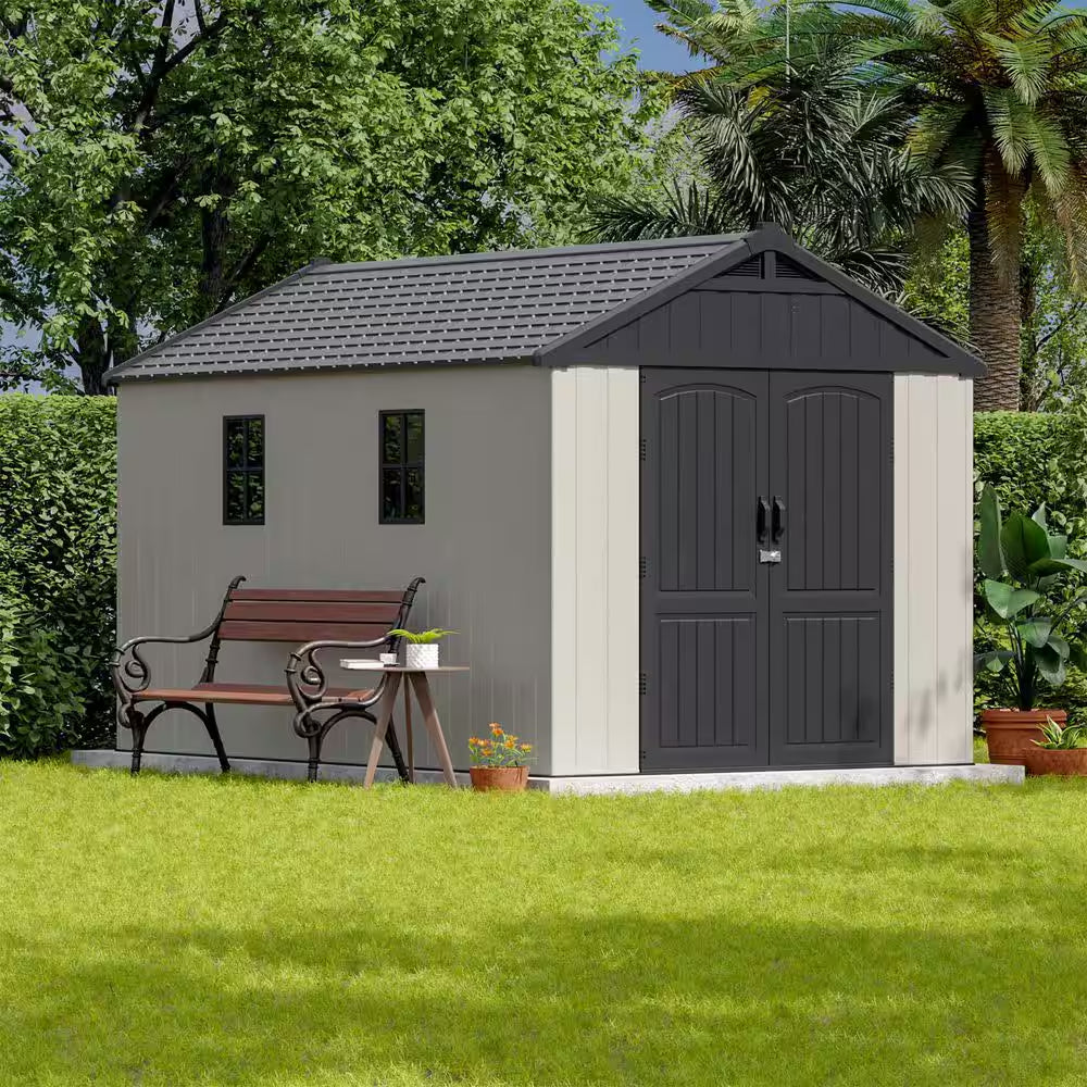 8 Ft. W X 12 Ft. D Plastic Outdoor Storage Shed with Floor, Resin Shed with Window and Lockable Door (96 Sq. Ft. )