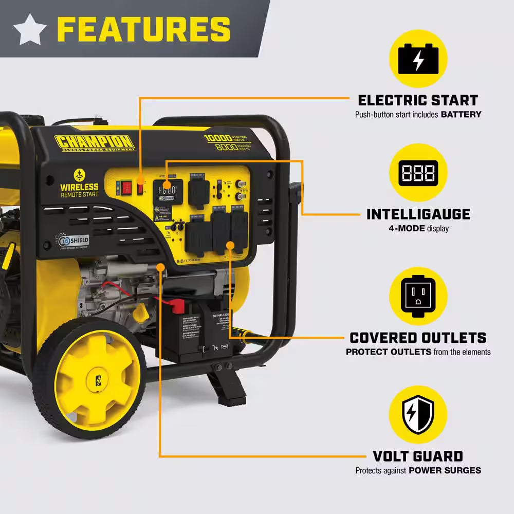 10,000/8000-Watt Wireless Remote Start Portable Generator with Free 3-Year Warranty for Home Backup and Storm Prep