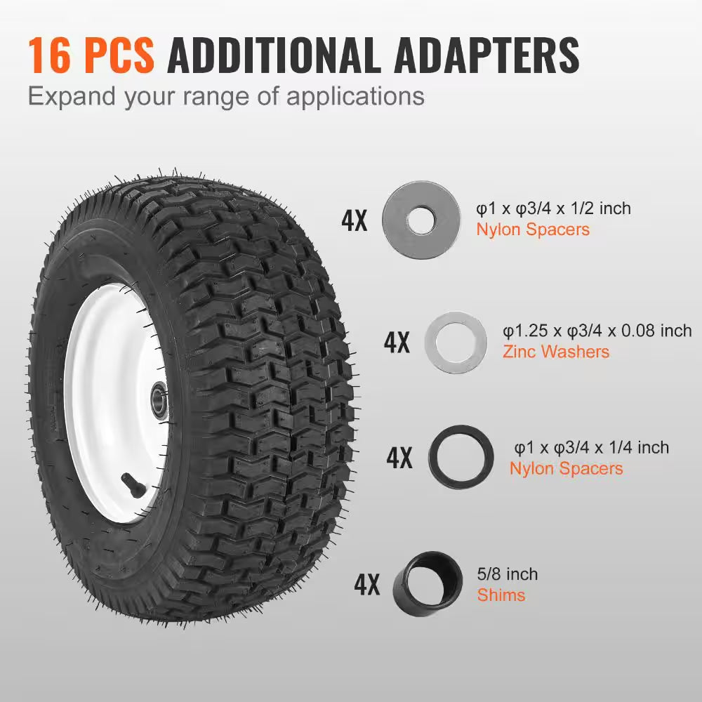 Lawn Mower Tires with Rim 16 X 6.5-8 In. Tubeless 2-Pack with 16 Adapters