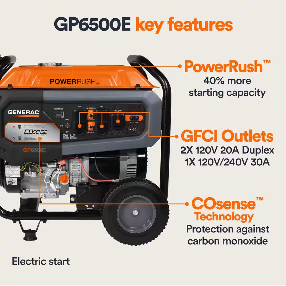8125 / 6500-Watt Recoil Start Gasoline Powered Portable Generator with Cosense and 20 Ft. Extension Cord Included
