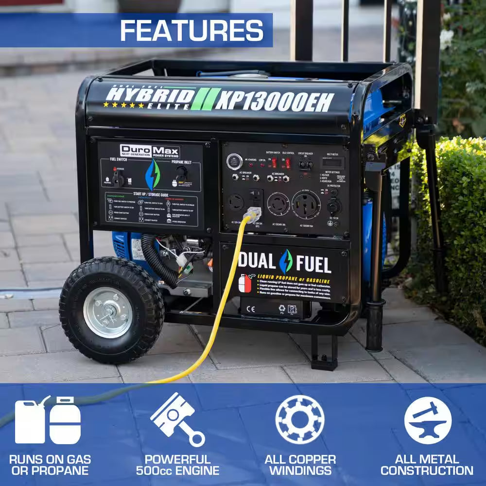 13000/10500-Watt Dual Fuel Electric Start Gasoline/Propane Portable Home Power Back up Generator with CO Alert Sensor
