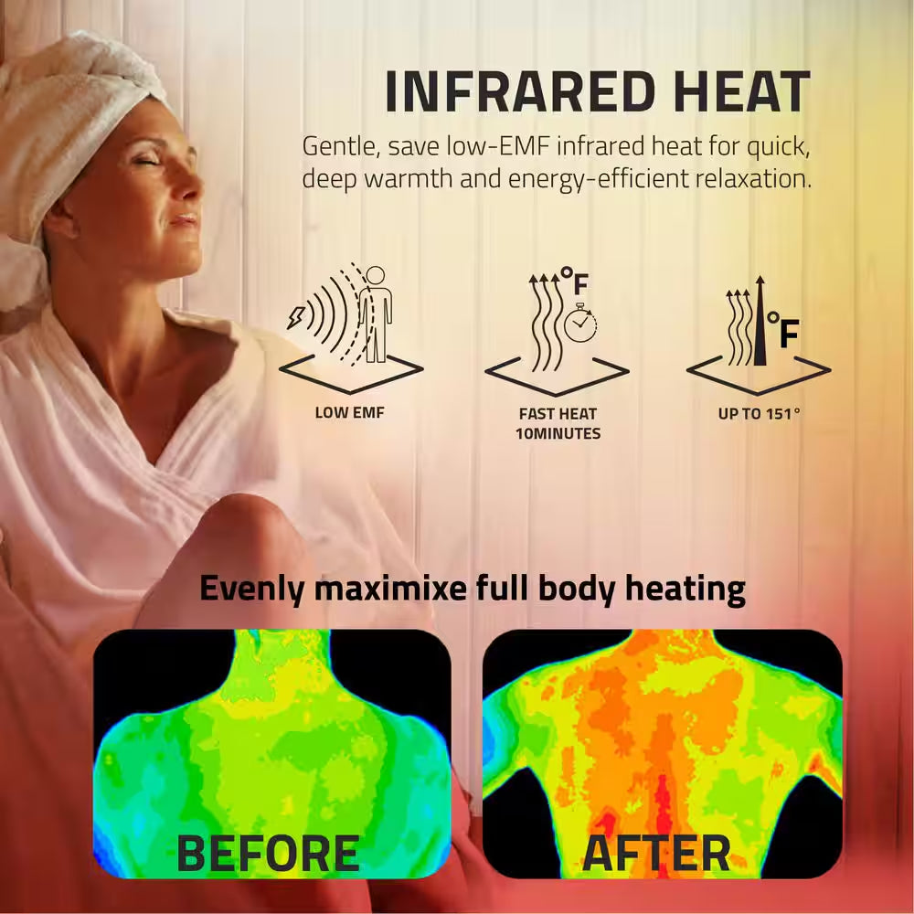 S12HD Series 3-Person Indoor Hemlock Wooden Infrared Sauna with Carbon FAR, LED Touch and Control Panel