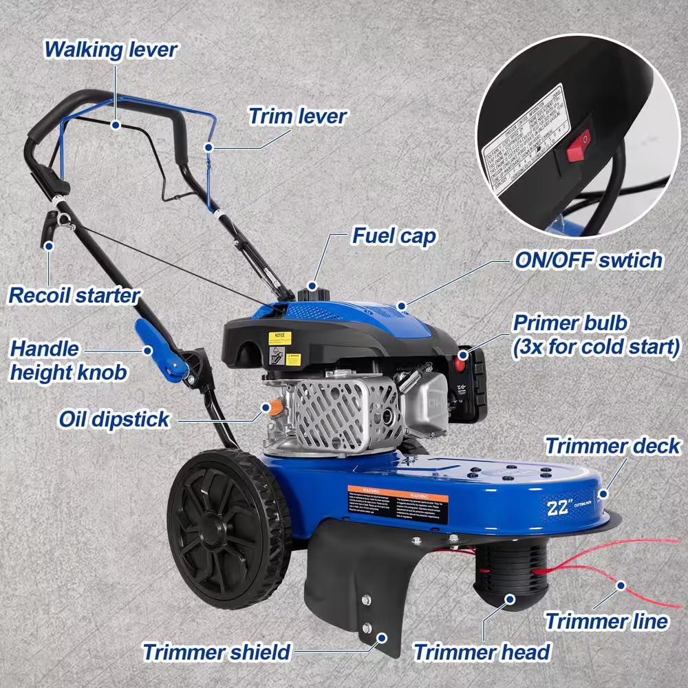 22 In. 170Cc OHV Engine Self-Propelled Gas Recoil Start Walk behind String Trimmer Mower with 10 In. Wheels