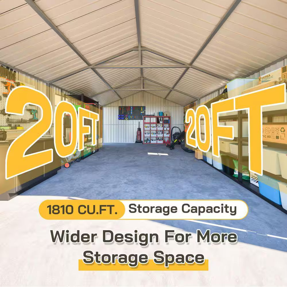 20 Ft. W X 12 Ft. D Outdoor Storage Metal Garden Tool Shed with Flexible and Lockable Doors (240 Sq. Ft.)