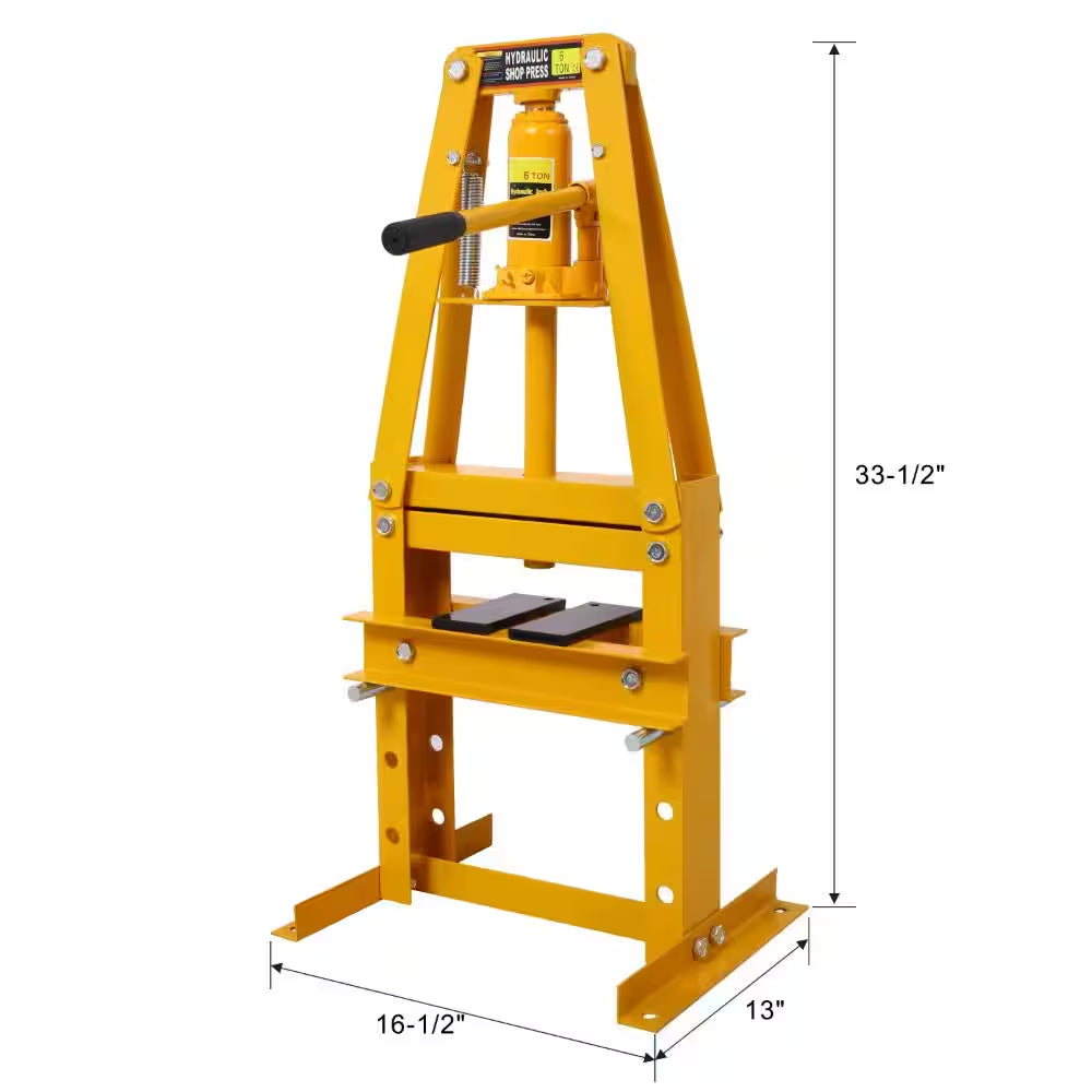 6-Ton Hydraulic Shop Press with Plates, Heavy-Duty A-Frame Garage Floor Press, Yellow
