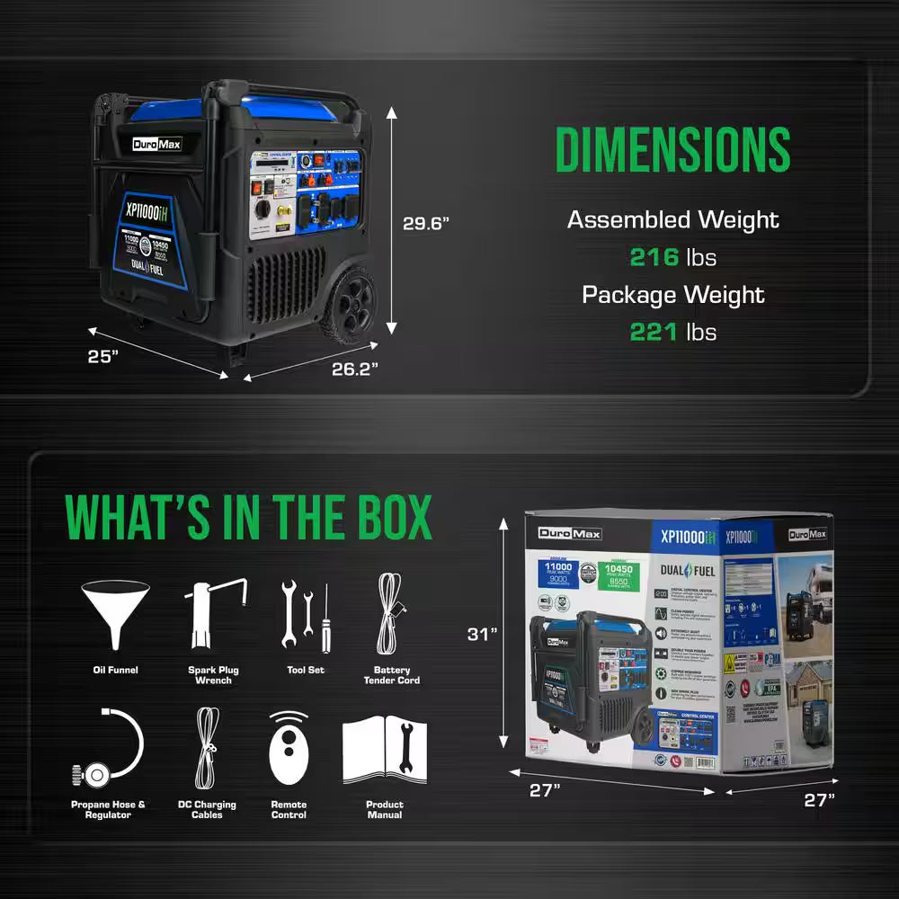 11,000 Watt Remote Start Portable Dual Fuel Home Backup Inverter Generator W/Co Alert