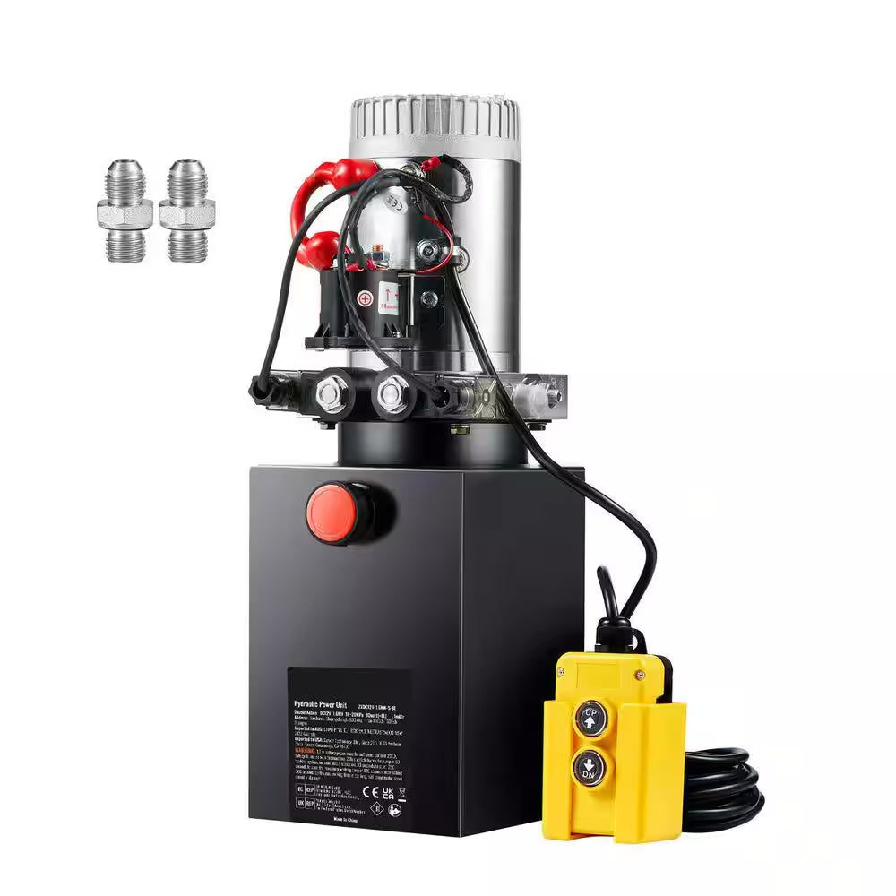 Hydraulic Pump, 8 Qt. Hydraulic Power Unit, Double Acting Dump Trailer Pump, 0.91 GPM Flow Rate, 3200 PSI Max Pressure