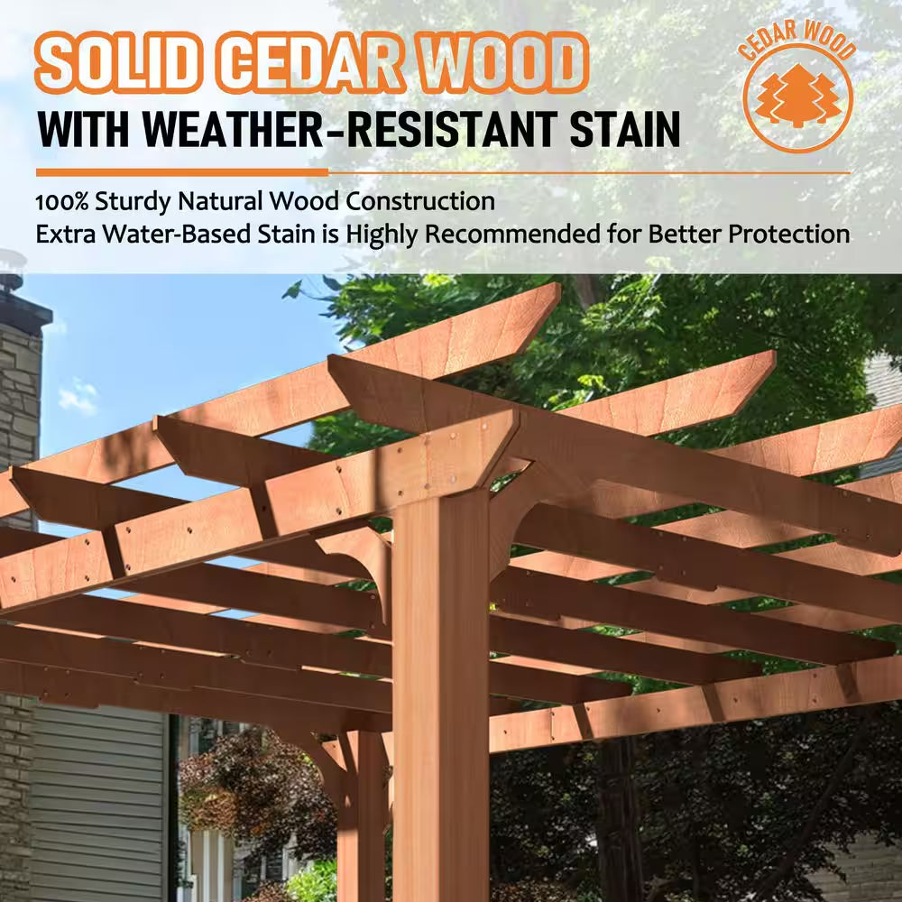 12 Ft. W X 10 Ft. D Cedar Wood Patio Pergola Shade Structure for Outdoor, Brown