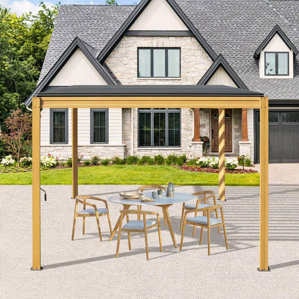 10 Ft. X 10 Ft. Wood-Looking Aluminum Metal Louvered Pergola