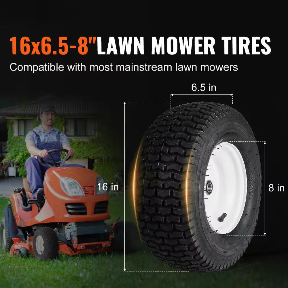 Lawn Mower Tires with Rim 16 X 6.5-8 In. Tubeless 2-Pack with 16 Adapters