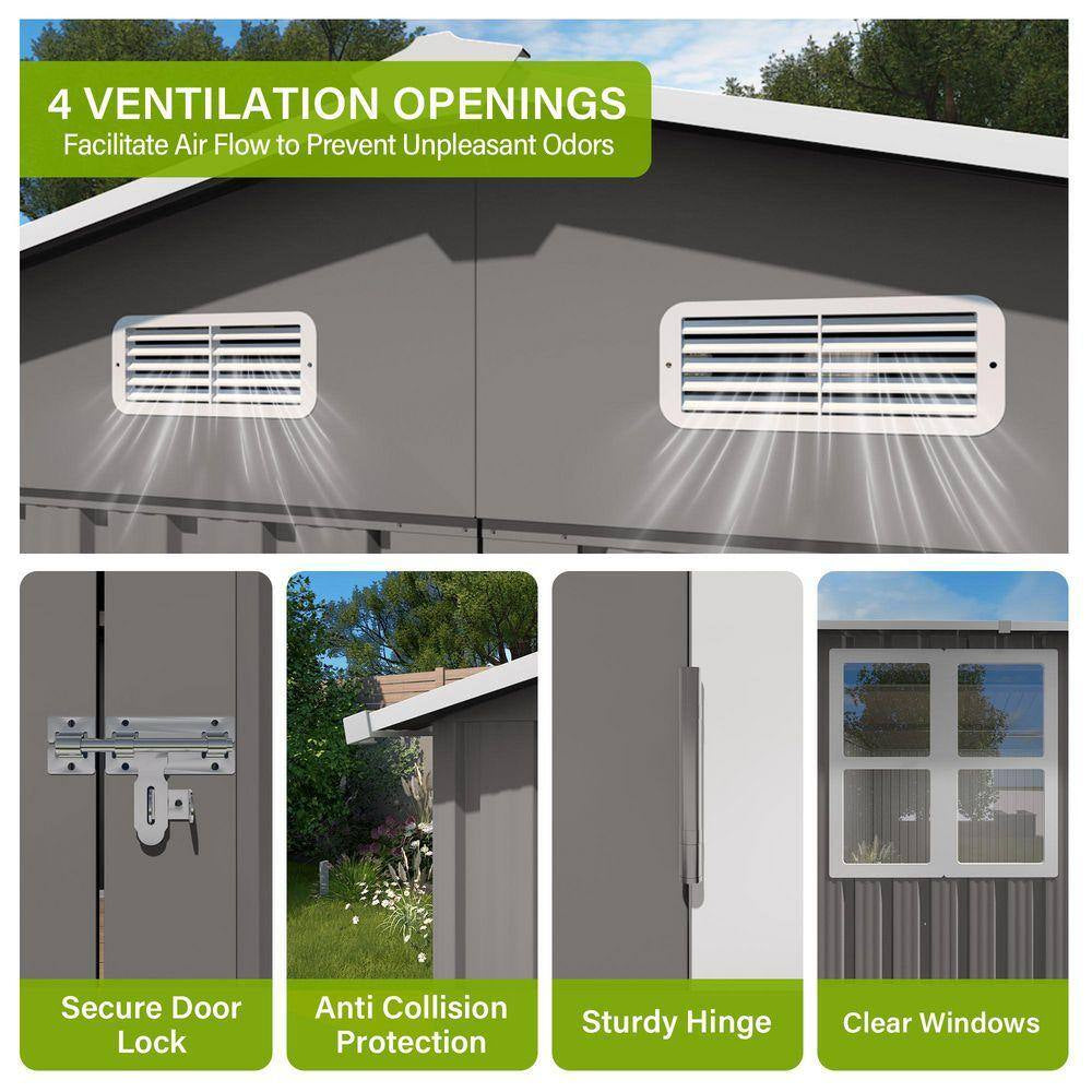 10 Ft.W X 14 Ft.D Outdoor Metal Storage Shed, Lockable Door Tool Shed with 2 Window for Patio/Lawns, Gray (130 Sq. Ft.)