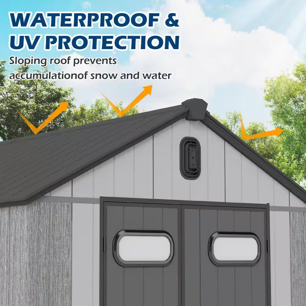 8 Ft. W X 8 Ft. D Resin Outdoor Storage Shed with Floor, Windows, Vents, and Lockable Door