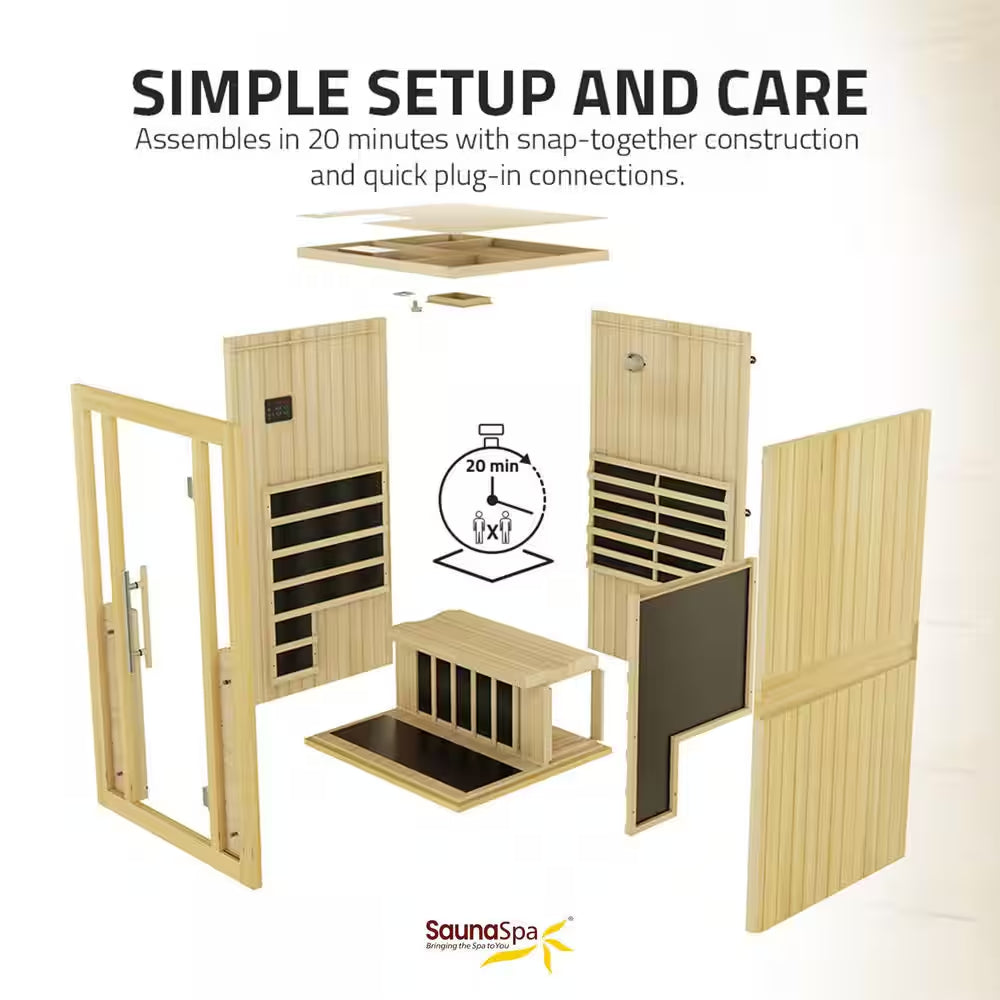 S12HD Series 3-Person Indoor Hemlock Wooden Infrared Sauna with Carbon FAR, LED Touch and Control Panel