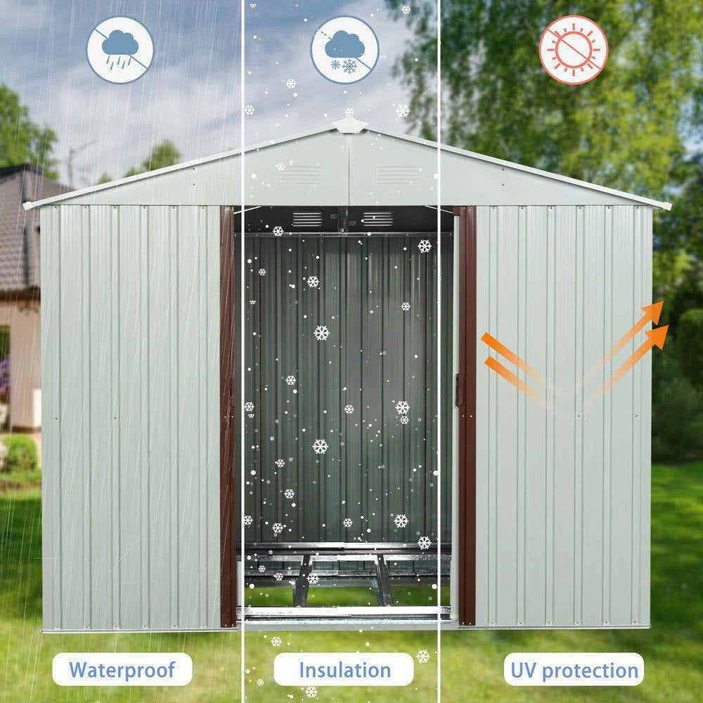 8 Ft.W X 4 Ft.D Outdoor Metal Storage Shed, Tool House with Metal Foundation for Patio, Yard, Lawn, White (30 Sq. Ft.)