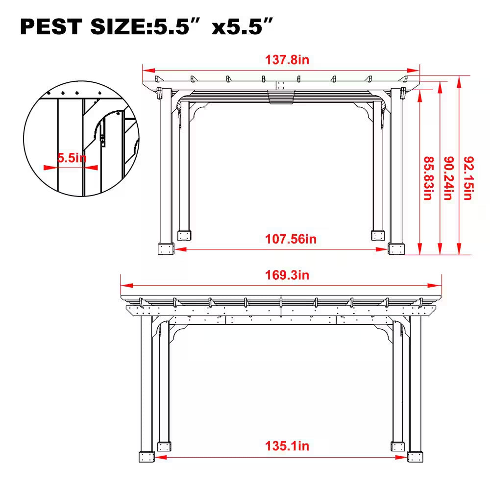 14 Ft. W X 12 Ft. D Cedar Outdoor Patio Pergola Shade Structure with Grape Trellis