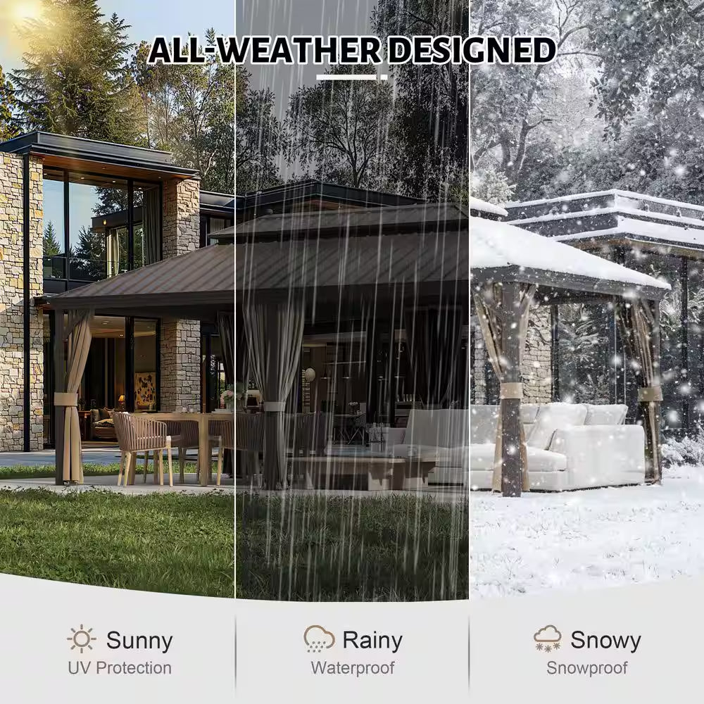 12 Ft. X 22 Ft. Aluminum Outdoor Gazebo Double Roof Canopy/Netting, Curtains, Garden Tent for Patio, Backyard, Lawns