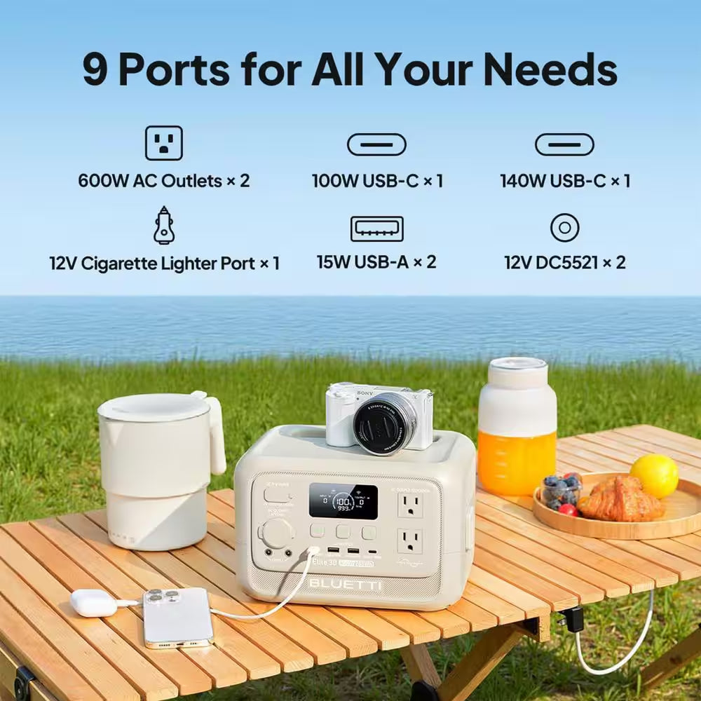 600W Continuous/1500W Peak Output 288Wh Portable Power Station, Push Button Start Battery Solar Generator for Campsite