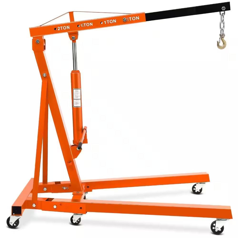 4400 Lbs (2 Ton) Capacity Foldable Engine Hoist, Hydraulic Shop Crane, 6 Wheels, Telescopic Boom, Cherry Picker,Orange
